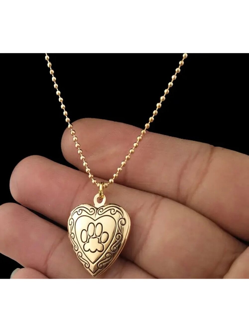 New - Elegant & Charming Heart-Shaped Paw/Fur Baby Photo Locket Necklace